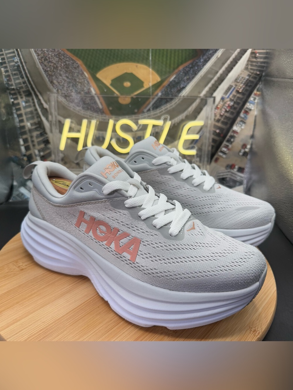 Hoka One One Bondi 8 Harbor Mist Lunar Rock Women's Size 9.5D (Wide)